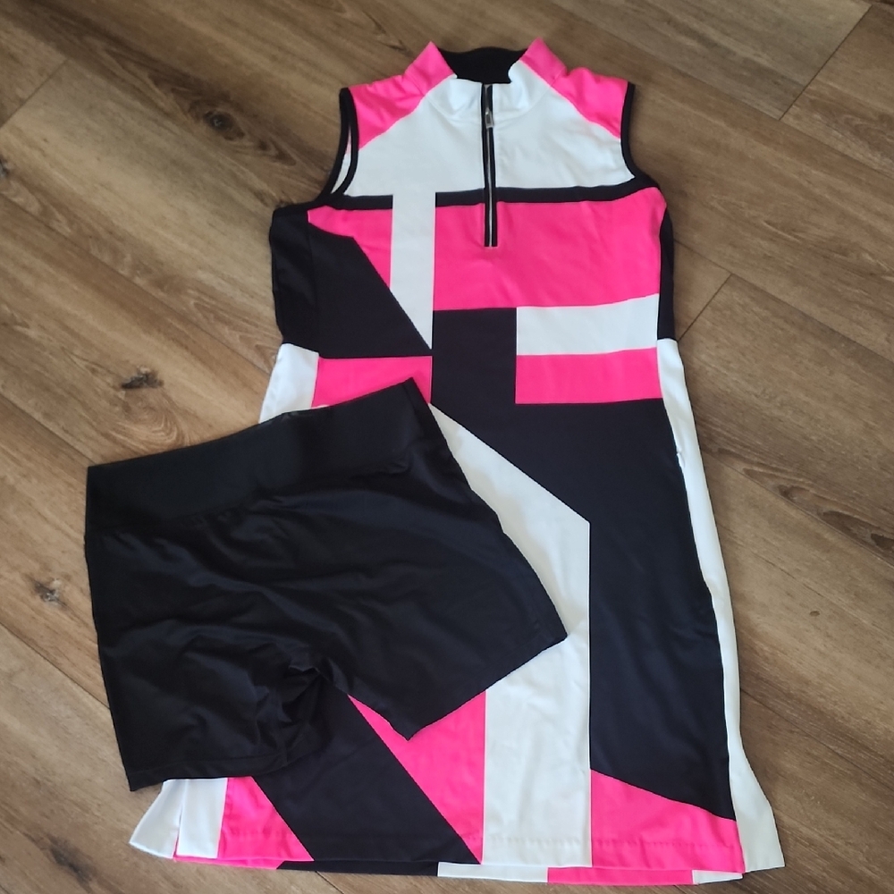 Tail Women’s Colorblock Sleeveless Golf Dress in Hot Pink, Black & White